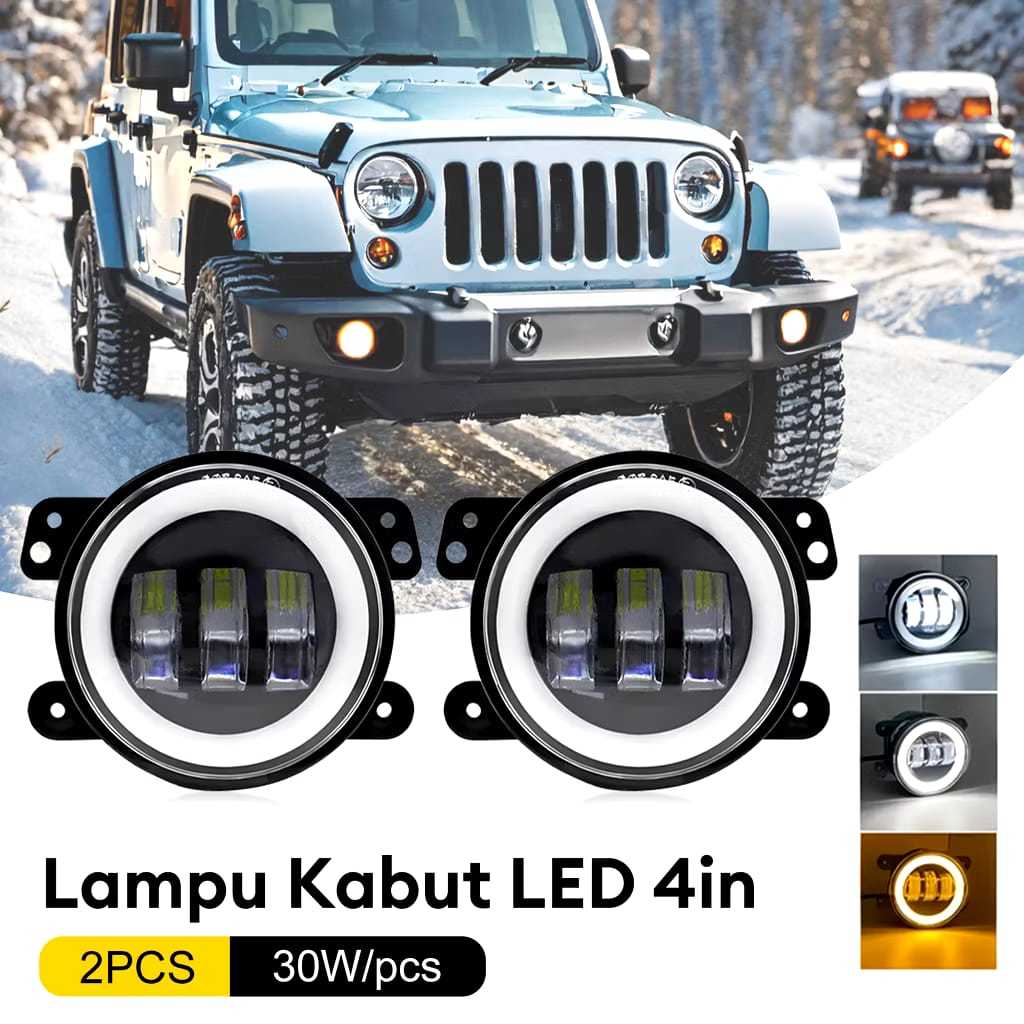 Lampu Bemper Mobil Foglamp Daymaker 3 Lensa 4 Inch 2 Warna Ring Kuning Putih Angel Eyes DC 12 Volt-2