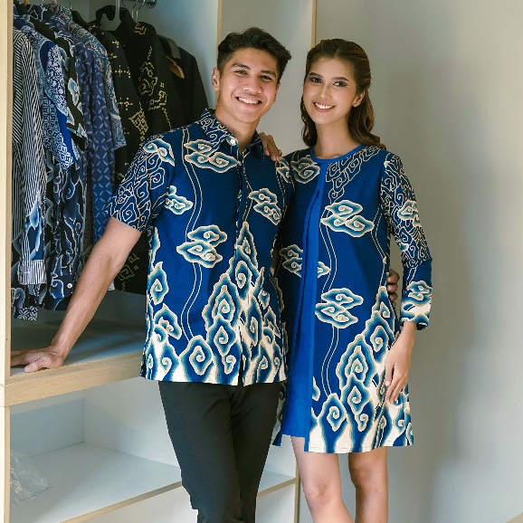 BATIK TRUSMI Set Couple Batik Motif Mega Mendung Langit Biru