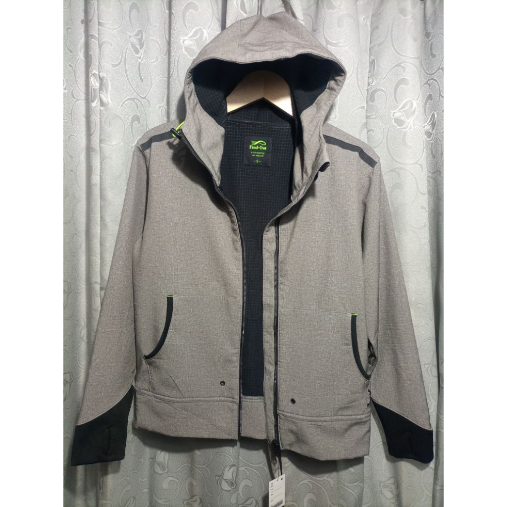 Jaket Find-Out Shoftshell Original_Jaket Shoftshell Hodie FindOut_Grey_Size S-M