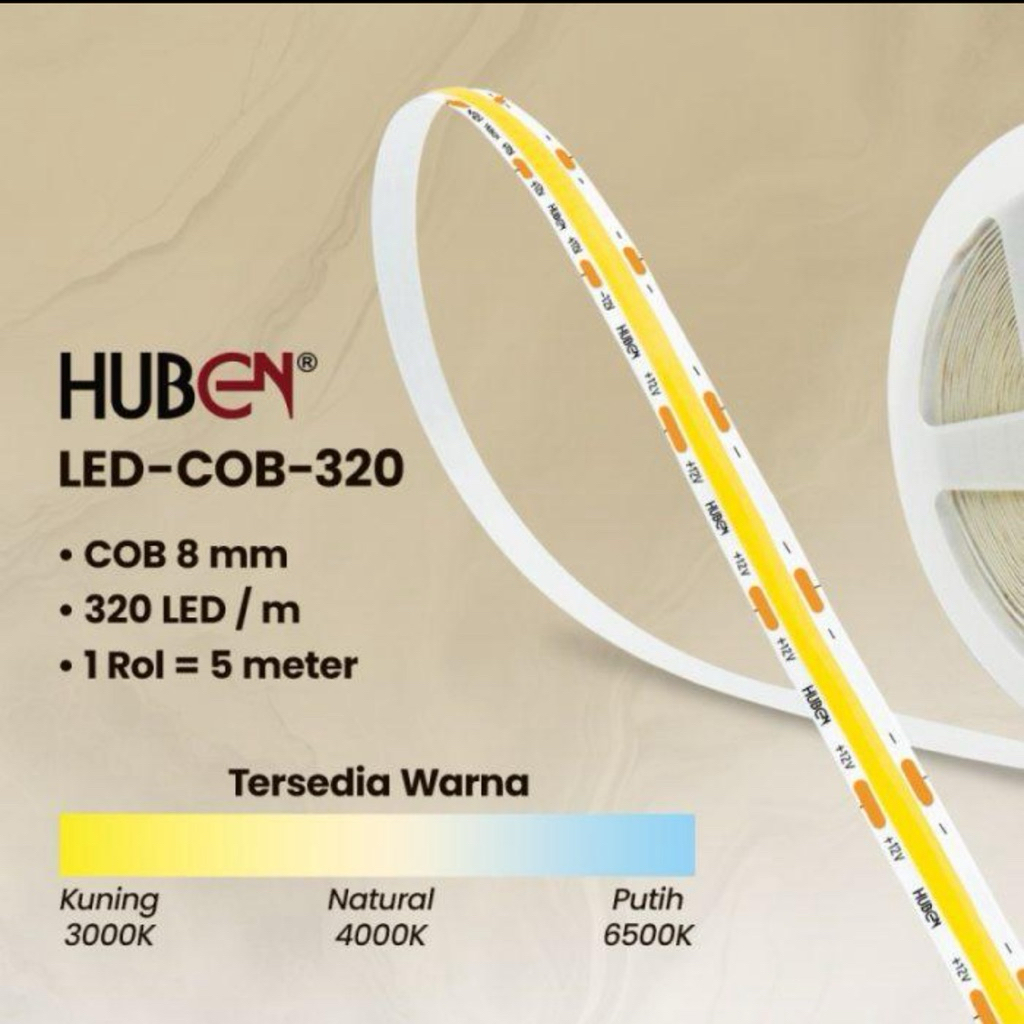 Lampu LED STRIP mata besar HUBEN LED-COB-320/LED STRIP MATA BESAR HUBEN kuning/putih/natural
