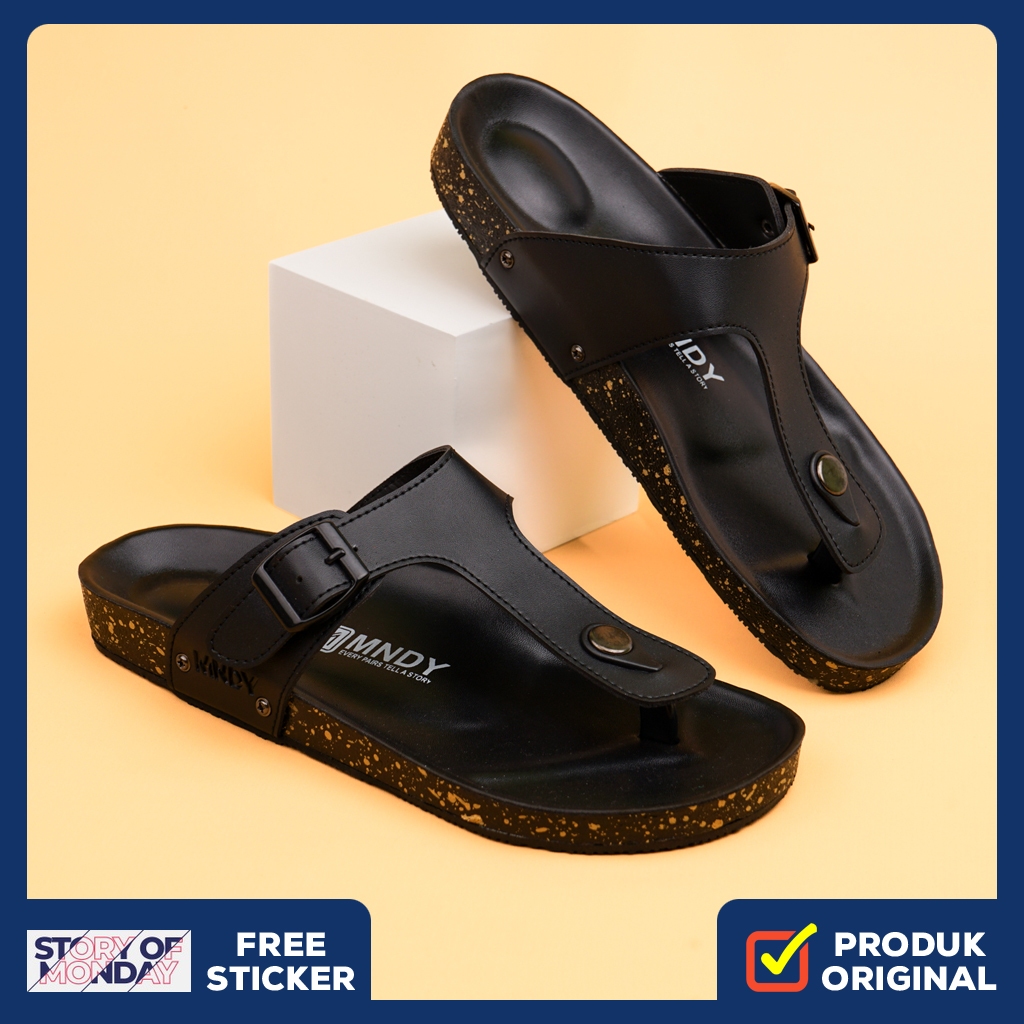 ASTA FULL BLACK ORIGINAL x MONDAY Sandal Jepit Hitam Pria Sendal Casual Jalan Santai Harian Kondanga