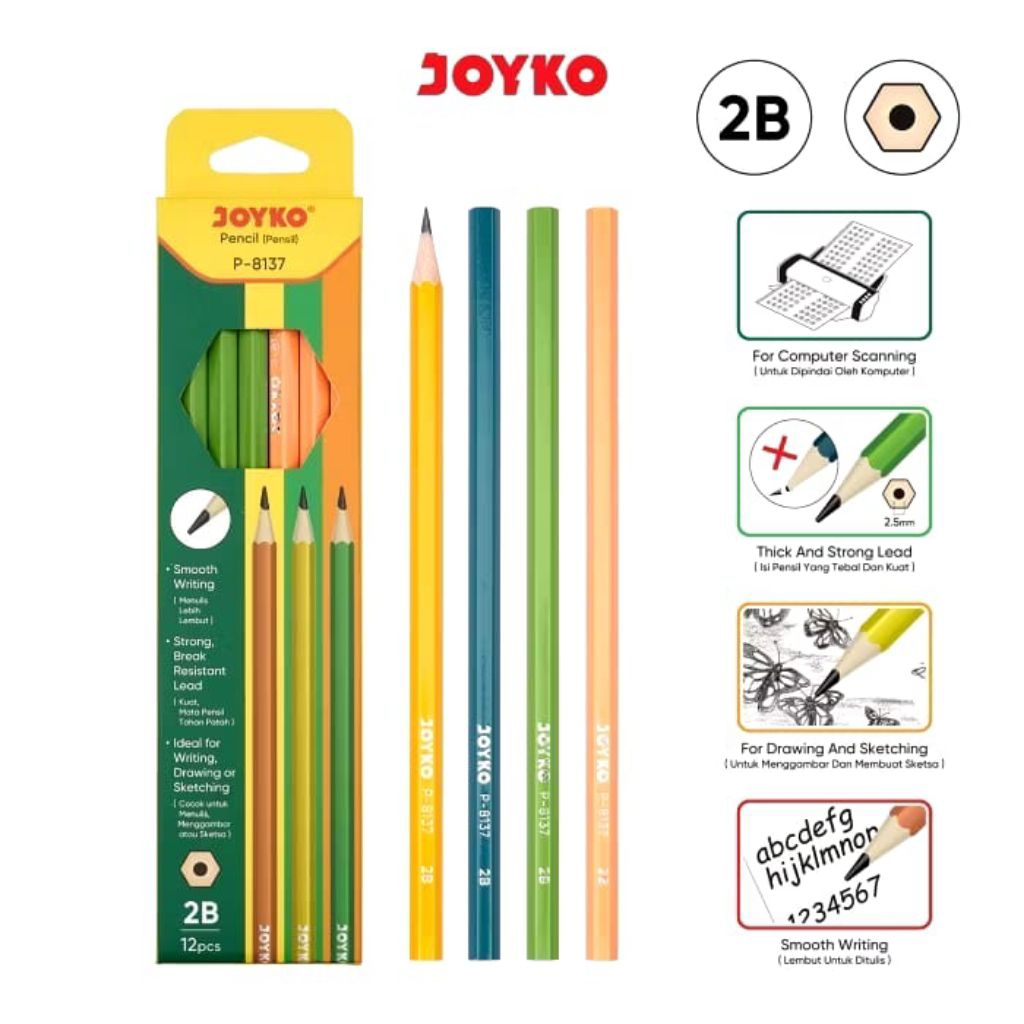 

Pensil Joyko 2B Warna Warni P-8137 (1Box)