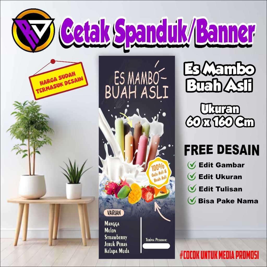 SPANDUK BANNER ES MAMBO BUAH ASLI