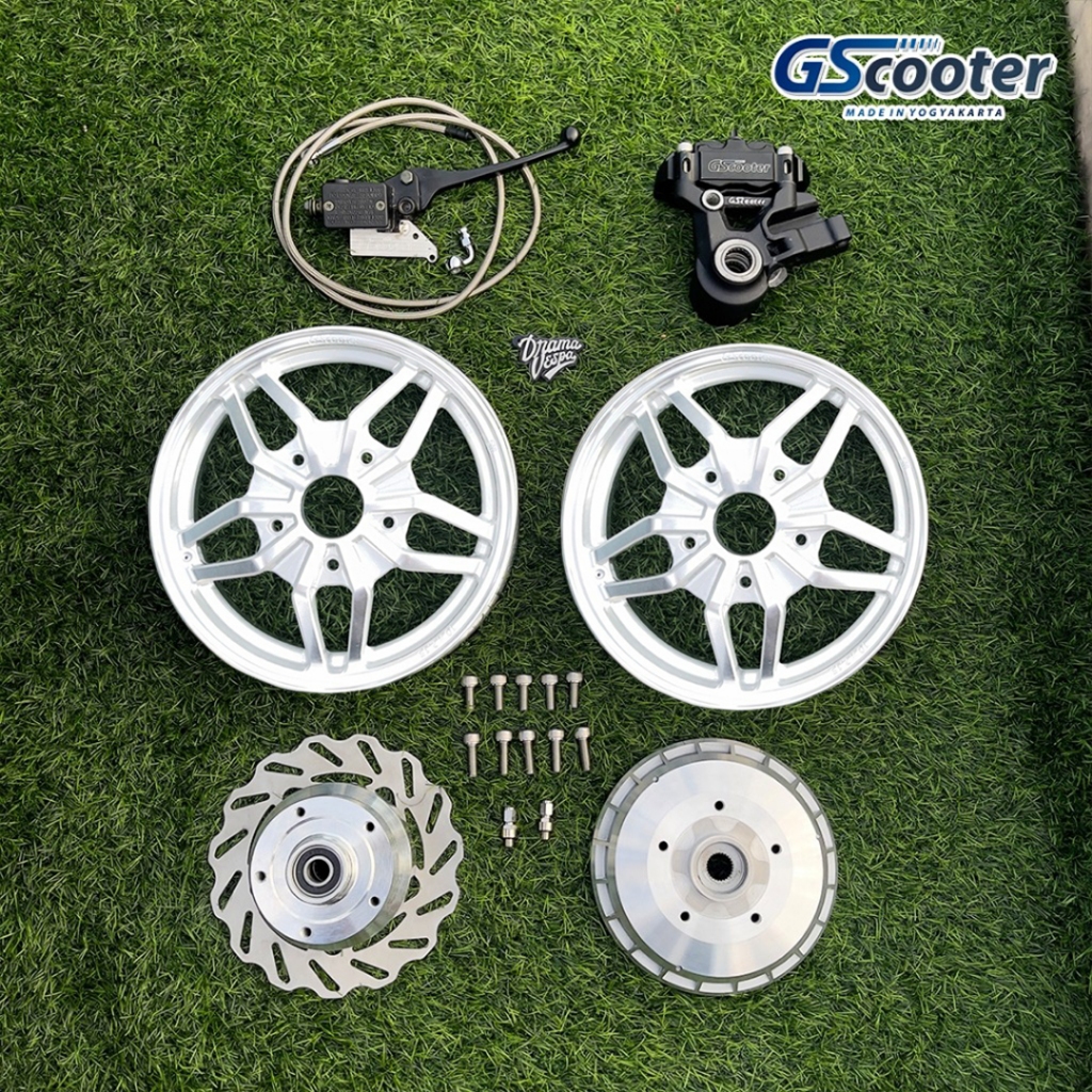 Cakram Vespa PX Series as besar set dengan Velg Ring 10 Spyder GScooter warna Polish atau Hitam