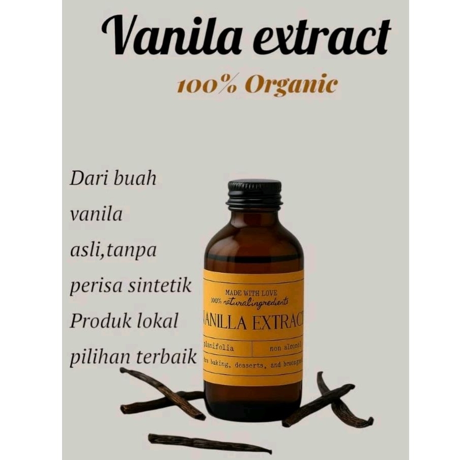 Ekstrak Vanila Murni 100%Vanila Asli, Aroma Sejati 120ml vanila Extract Tanpa Alkohol