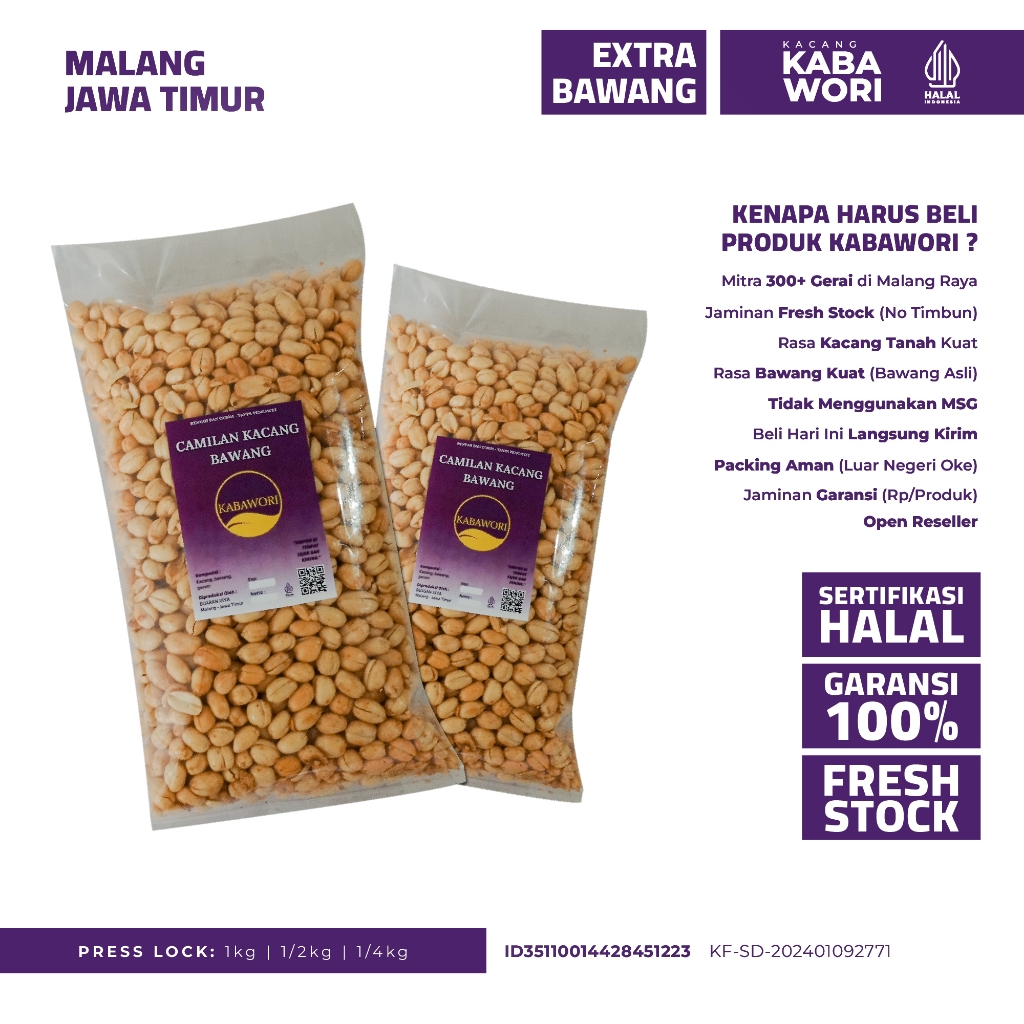 

Kacang Bawang Goreng 1Kg Kiloan Khas Malang - Kabawori, Makanan Ringan Snacks Kacang Bali