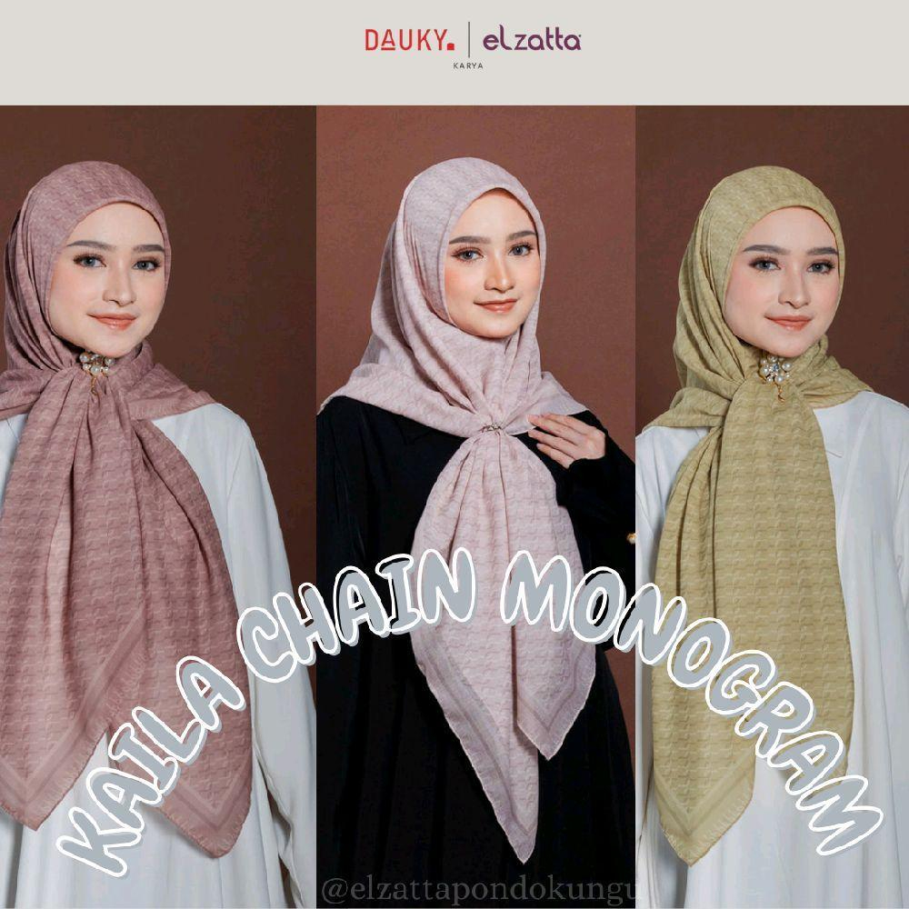 ELZATTA SCRAF [KAILA CHAIN MONOGRAM] Jilbab Wanita Syari Segi Empat Voal