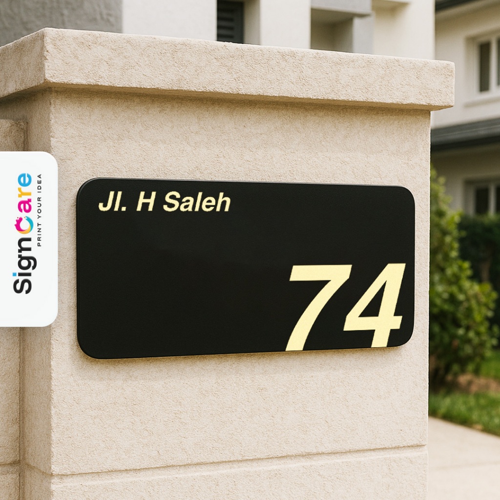Plang Nomor Rumah Custom Akrilik – Bisa Request Nama Jalan & Nomor | Ukuran 30x15 cm |  Hitam Gold