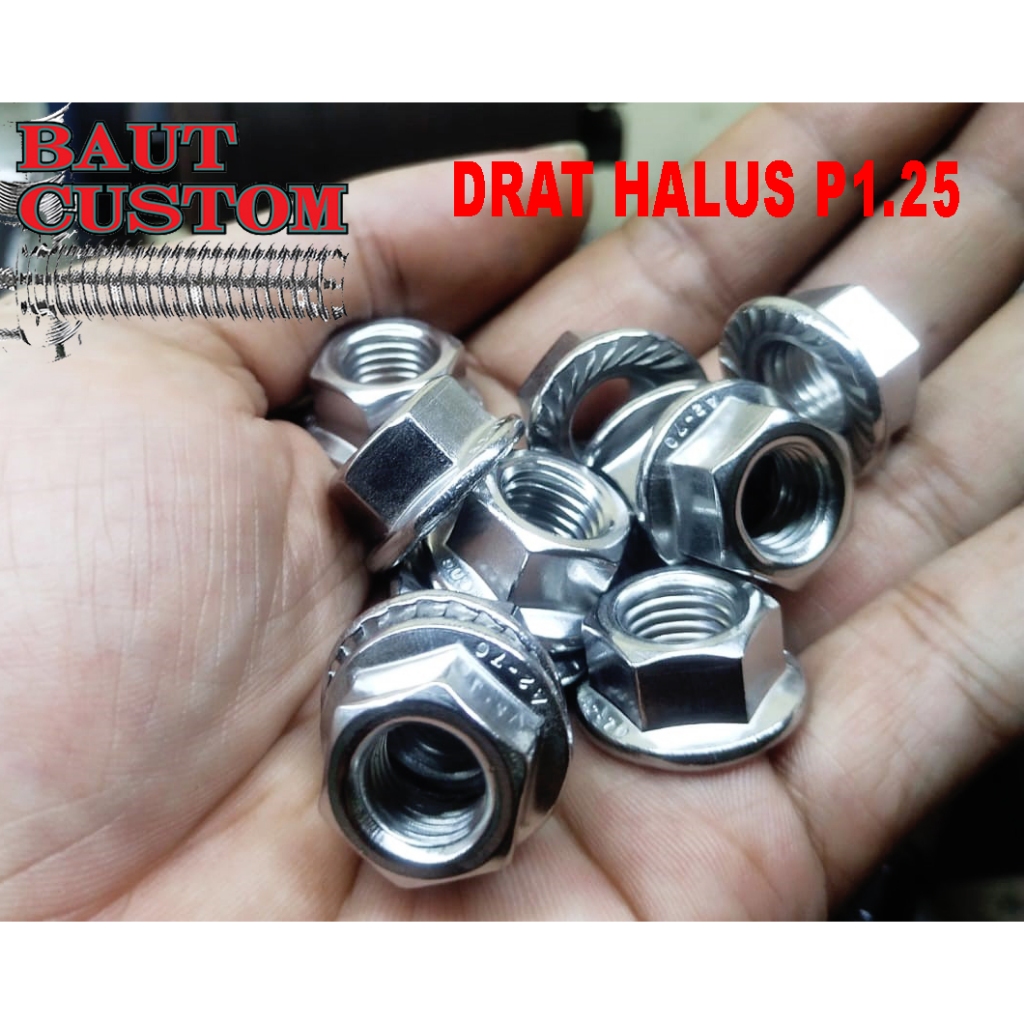 Mur Topi kunci Drat 14 Halus p1.25 / Mur M10 / Mur L8 Stainless Steel Anti Karat Universal