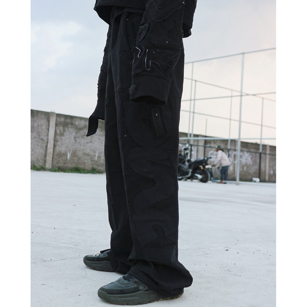 DURCHVOLK / VJ353 / Celana Jeans Denim Panjang Baggy Jeans Ripped Sobek Painting Hitam