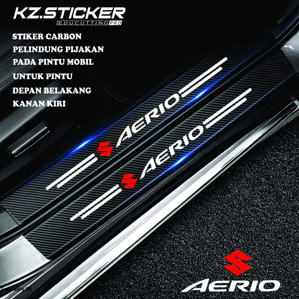 Stiker Cutting Sill Plate Carbon 3D Pijakan Pintu Mobil Aerio Pelindung Bumper Bagasi Suzuki Aerio