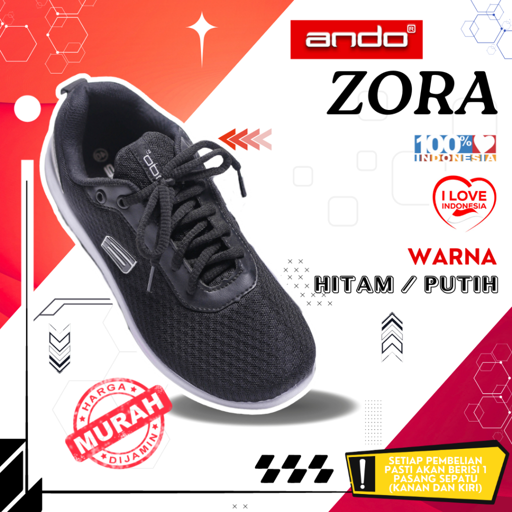 ANDO Zora Sepatu Sekolah Pria/Anak Laki - Laki & Perempuan Original Sepatu/Sneakers Full Hitam