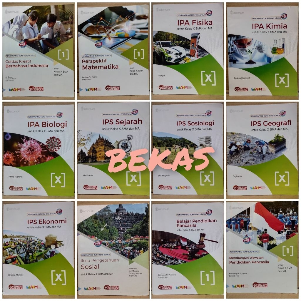 Matematika Bahasa Indonesia Inggris Fisika Kimia Biologi IPS Sejarah Sosiologi Ekonomi Geografi PKN 