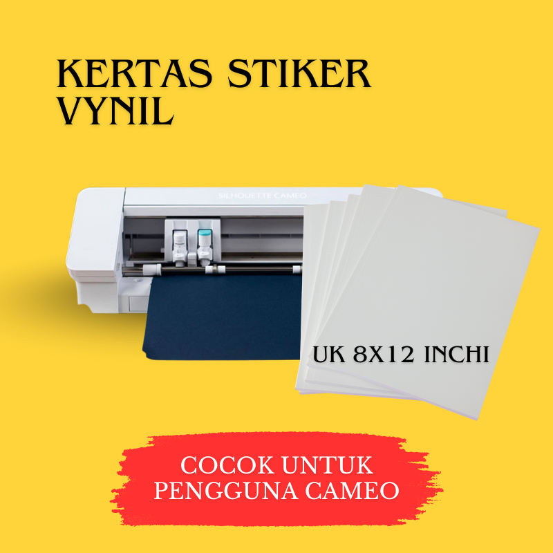 

KERTAS STIKER VYNIL UK 8X12 INCHI - KERTAS UNTUK CAMEO PRINT & CUT