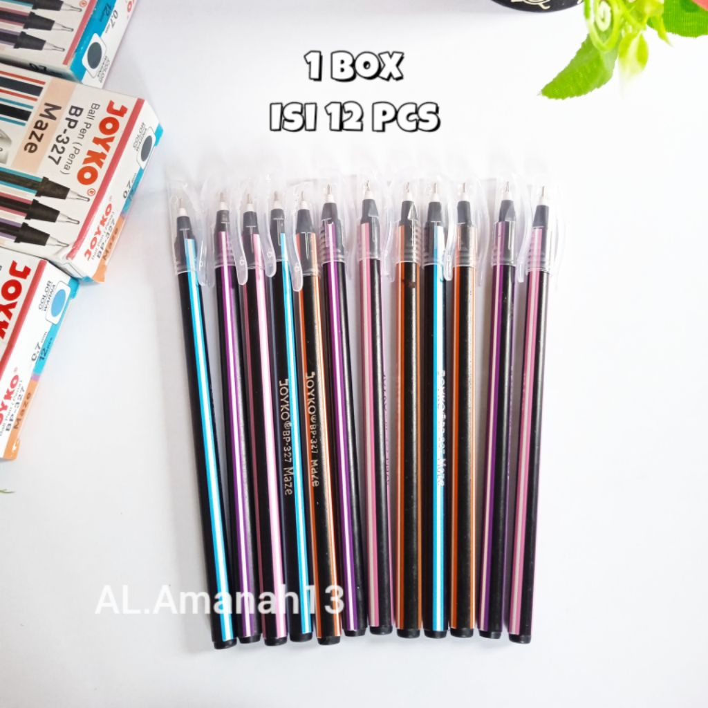 

AL - Pulpen Joyko Maze BP-327 (12pcs) 1 Pack Bolpoin Pena Warna Hitam Biru Merah