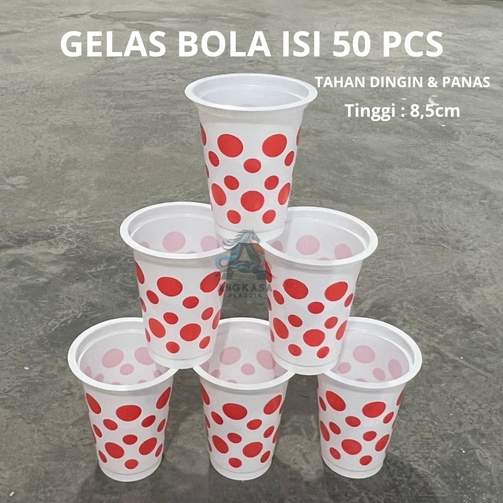 (50 PCS) Gelas Bola Plastik Tahan Panas  / gelas polkadot / gelas plastik minuman / gelas polkadot /