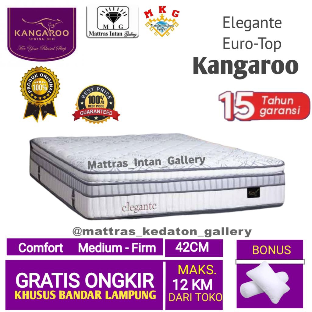 Springbed Kangaroo Elegante euro-top T42cm - kasur spring bed kangaroo spring bed size 160 - 180 ban