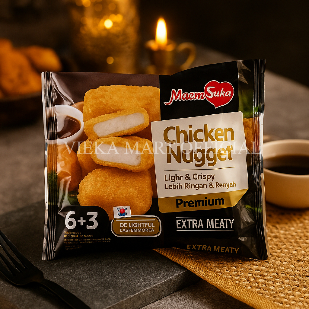 

Mama Suka Chicken Nugget Premium 170g Extra Meaty isi 6+3pcs Dilengkapi Dengan Korean Honey Garlic Sauce