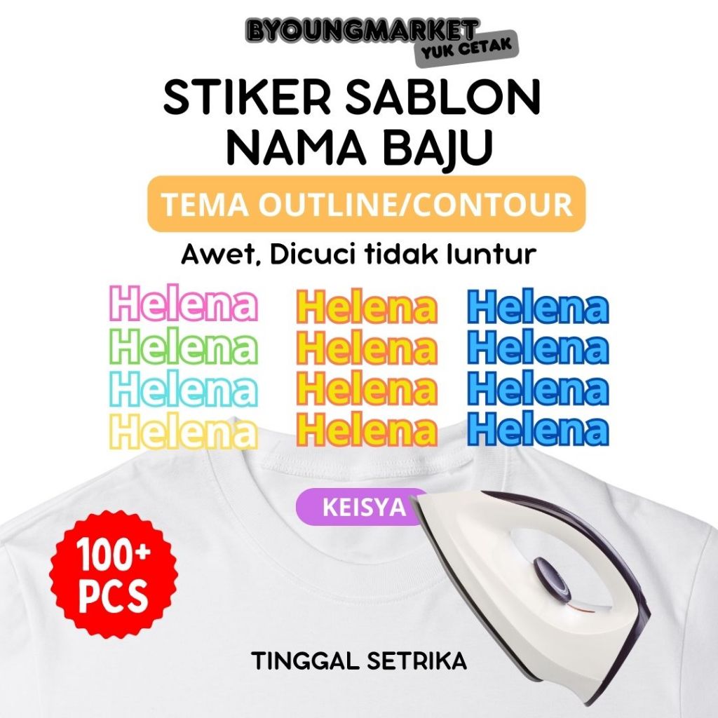 

Sehari Jadi! Stiker Sablon Label Nama Baju Stiker Custom Nama Tema Contour Label Printing Kain / Kaos Sablon Setrika Gratis Custom