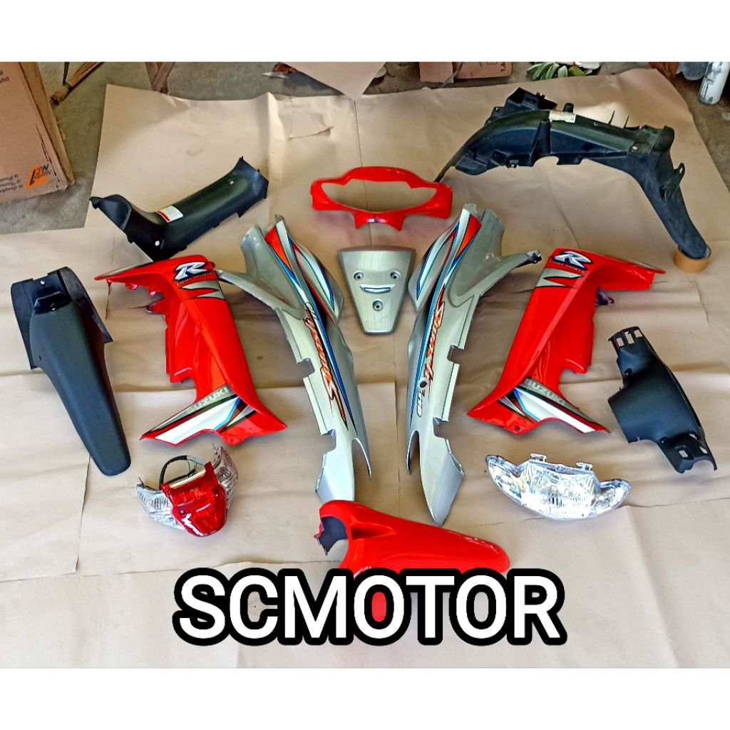 Cover Body Fullset Halus Kasar Plus Lampu Suzuki Smash 110 Lama 2002 s/d 2006 Warna Merah Silver