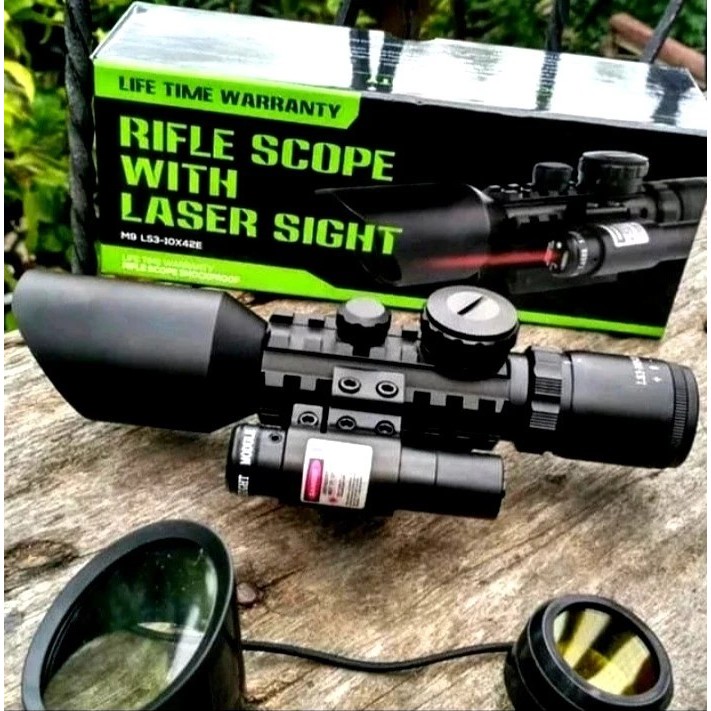 Telescope Teleskop Rifle Scope + Laser Scope ACCURATE M9 LS 3-10x42 E