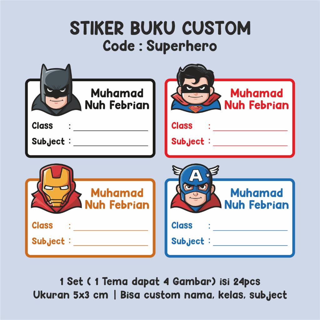 

24 PCS Stiker Nama Buku / Stiker Custom Nama Buku Sekolah Anak