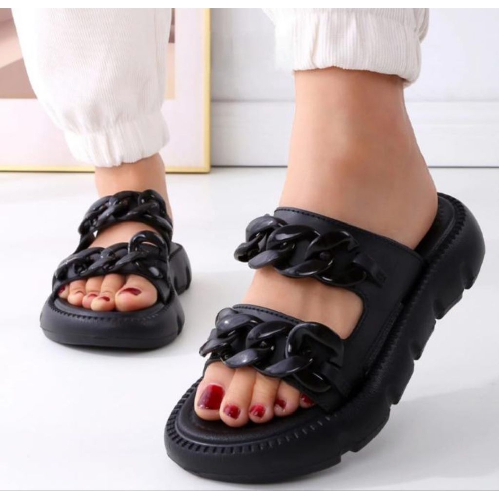 sandal slop kare rantai ban2 wanita dewasa terlaris
