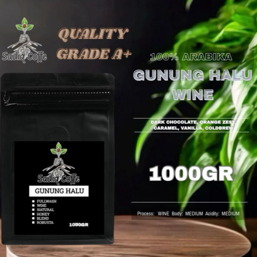 

Biji Kopi Arabika Gunung halu Wine Arabica Coffee Specialty Roast Beans Bubuk Coffe Bean Sadiqcoffe Roastery 1000gr