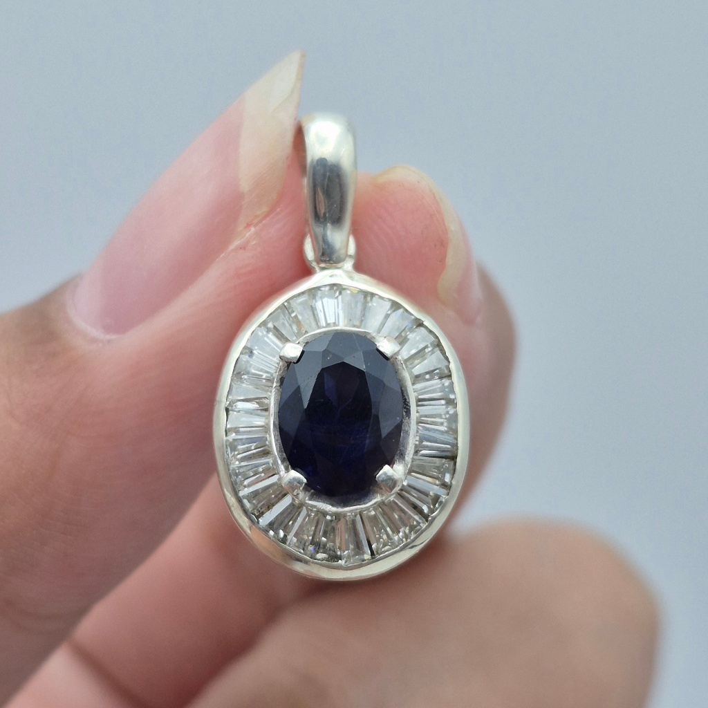 Liontin perak Microsetting Tapper batu Natural Iolite, Nastural Iolite