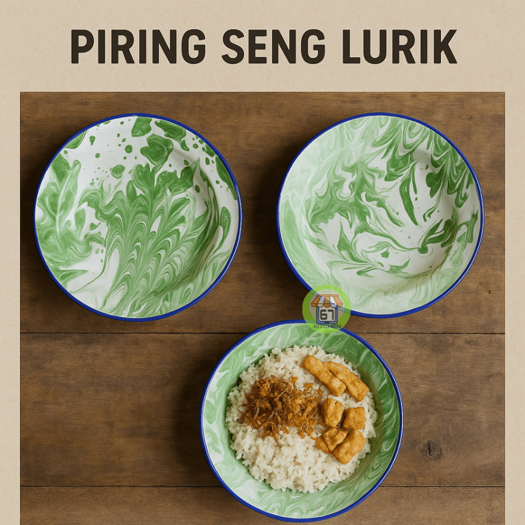 Piring Seng Enamel Motif Lurik Piring Jadul Piring Blirik Enamel Piring Warna Hijau Tye Dye