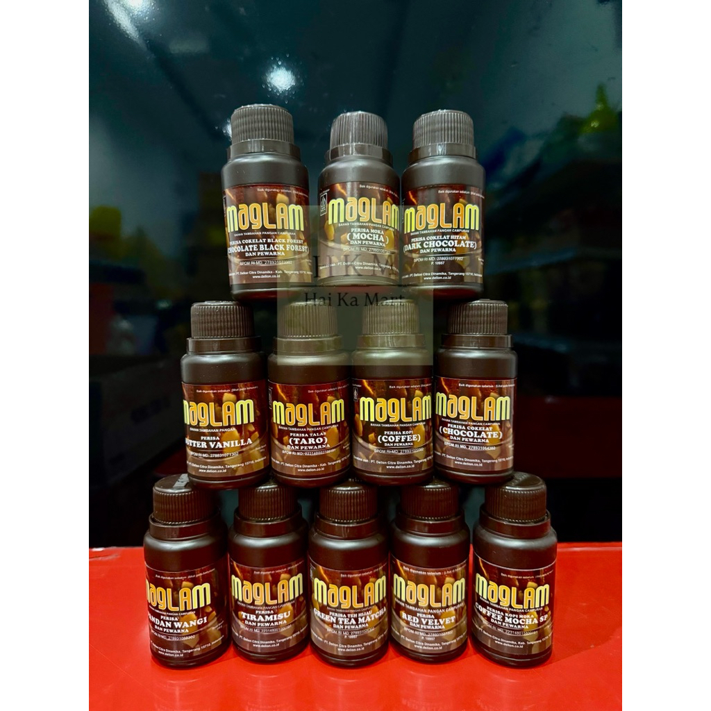 

Maglam 100 ml . Coklat Blackforest , Pandan Wangi , Red Velvet , Mocha , Taro , Tiramisu , Coffee