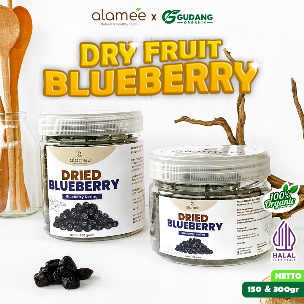 

ALAMEE Blueberry Kering Cemilan Buah Sehat Dried Fruit Blueberry Cemilan Rendah Kalori 300gr