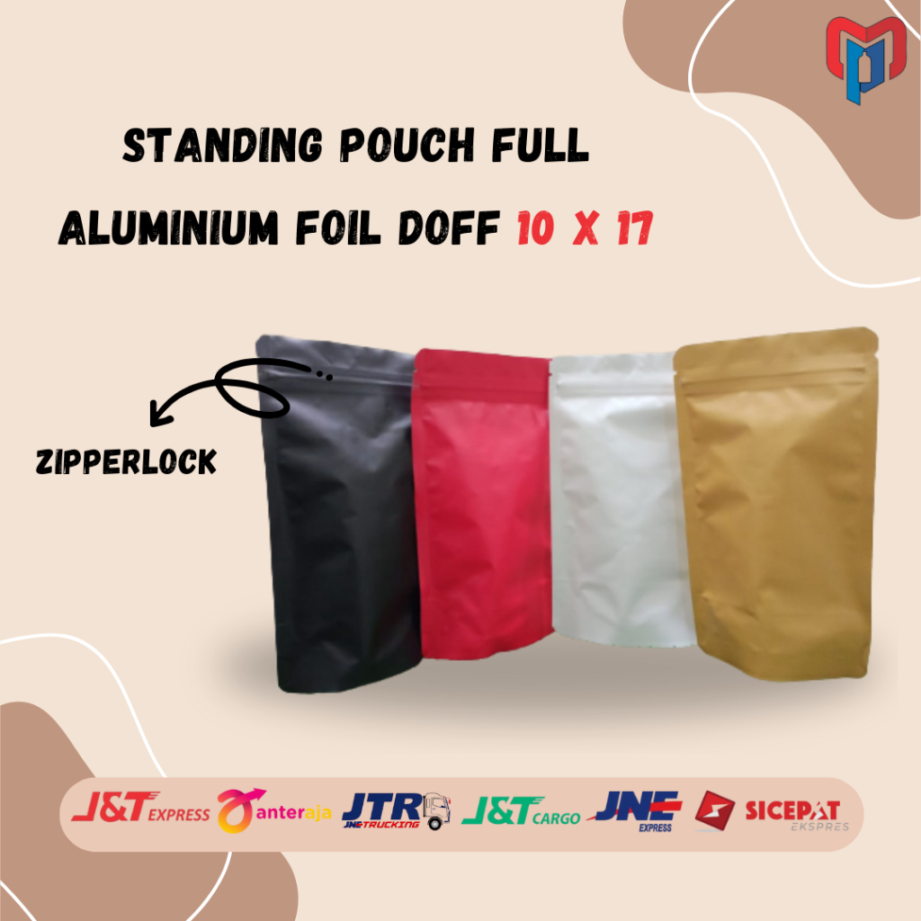 STANDING POUCH FULL ALUMINIUM FOIL DOFF 10 X 17/10X17 KEMASAN KOPI/MASKER/SNACK