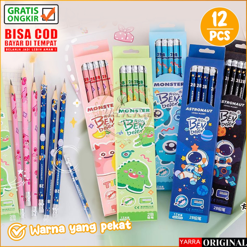

Pensil 2B 1 Lusin Pensil Kayu Motif Kartun Warna Warni Isi 12 Pcs Alat Tulis Sekolah