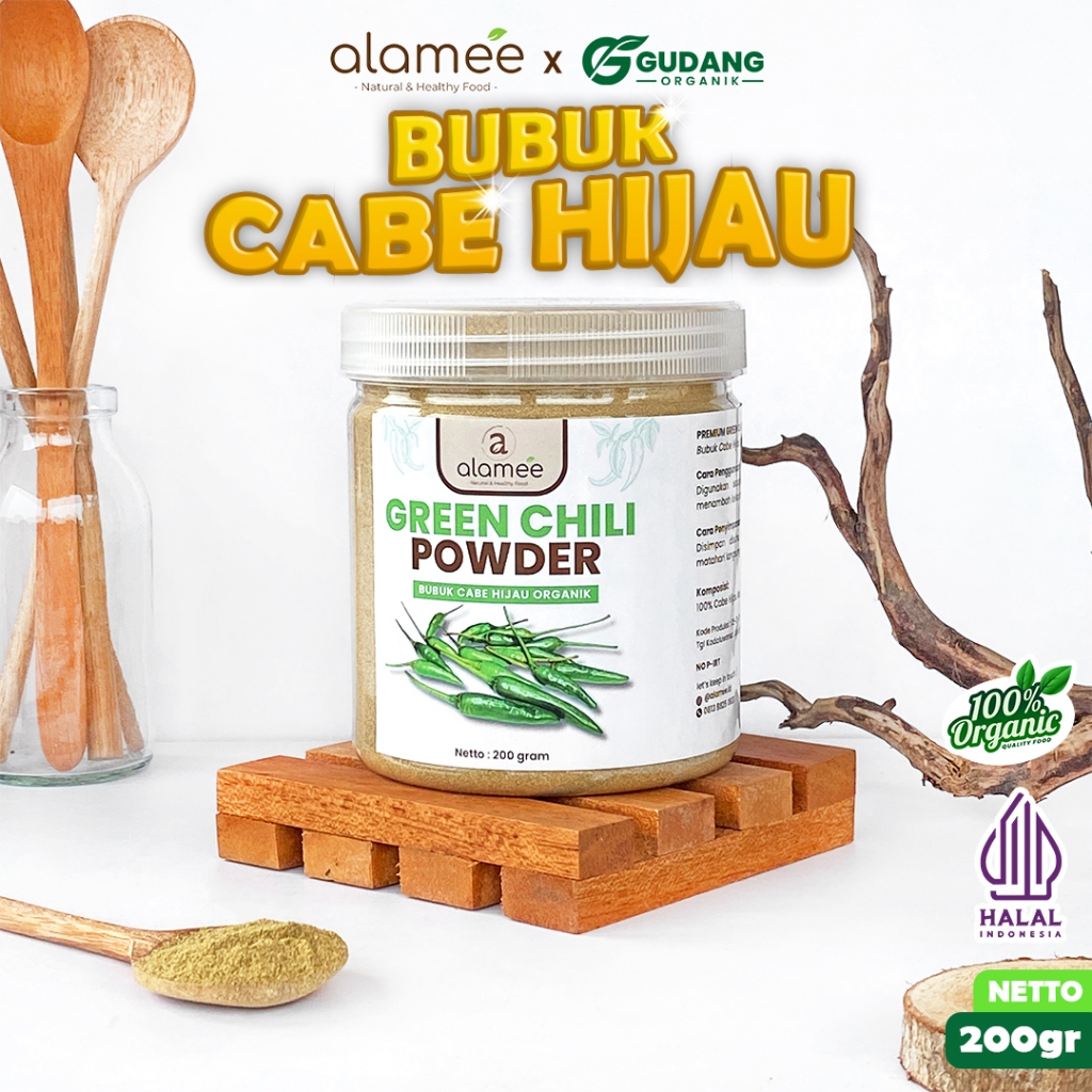 

ALAMEE Bubuk Cabe Hijau Green Chili Seasoning Powder Bumbu Masakan Dapur Murni Tampa Campuran 200gr