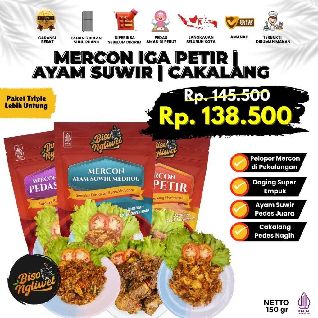 

Paket Tripel Mercon Cakalang Iga Petir Ayam Suwir Biso Ngliwet Sambal Lauk Siap Cepat Saji Daging Segar Makanan Instan Ikan