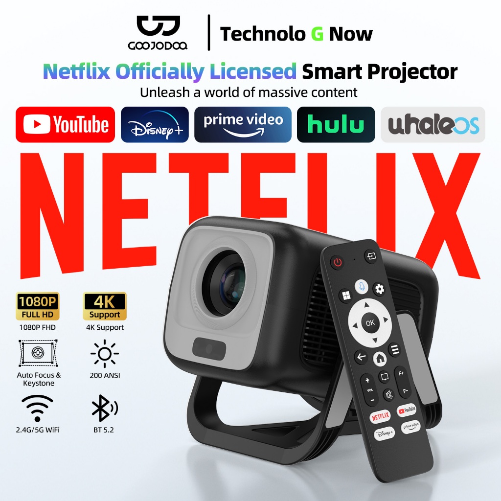 Goojodoq Proyektor 4K 1080P Full HD 200ANSI Android 13 with AI Voice Control Swivel Stand Netflix Ge