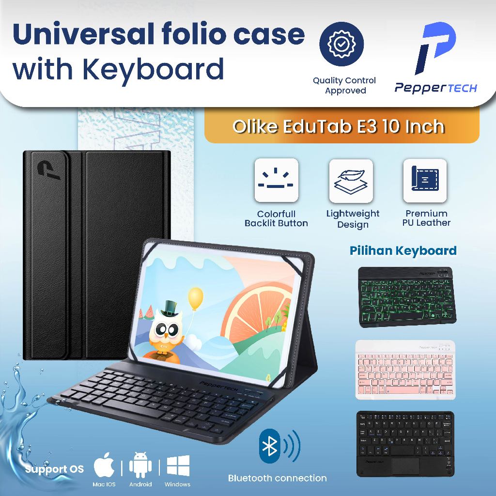 PEPPERTECH - Case Universal With Keyboard for Olike Edu Tab E3 10 Inch Premium Leather Case Wireless