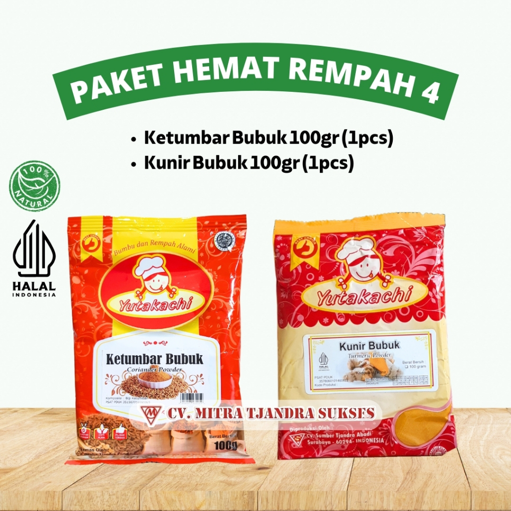 

PAKET HEMAT REMPAH 4 / Ketumbar Bubuk (1pcs) 100Gr, Kunir Bubuk (1pcs) 100Gr / Paket Hemat Rempah Yutakachi Bumbu dan Rempah Bubu