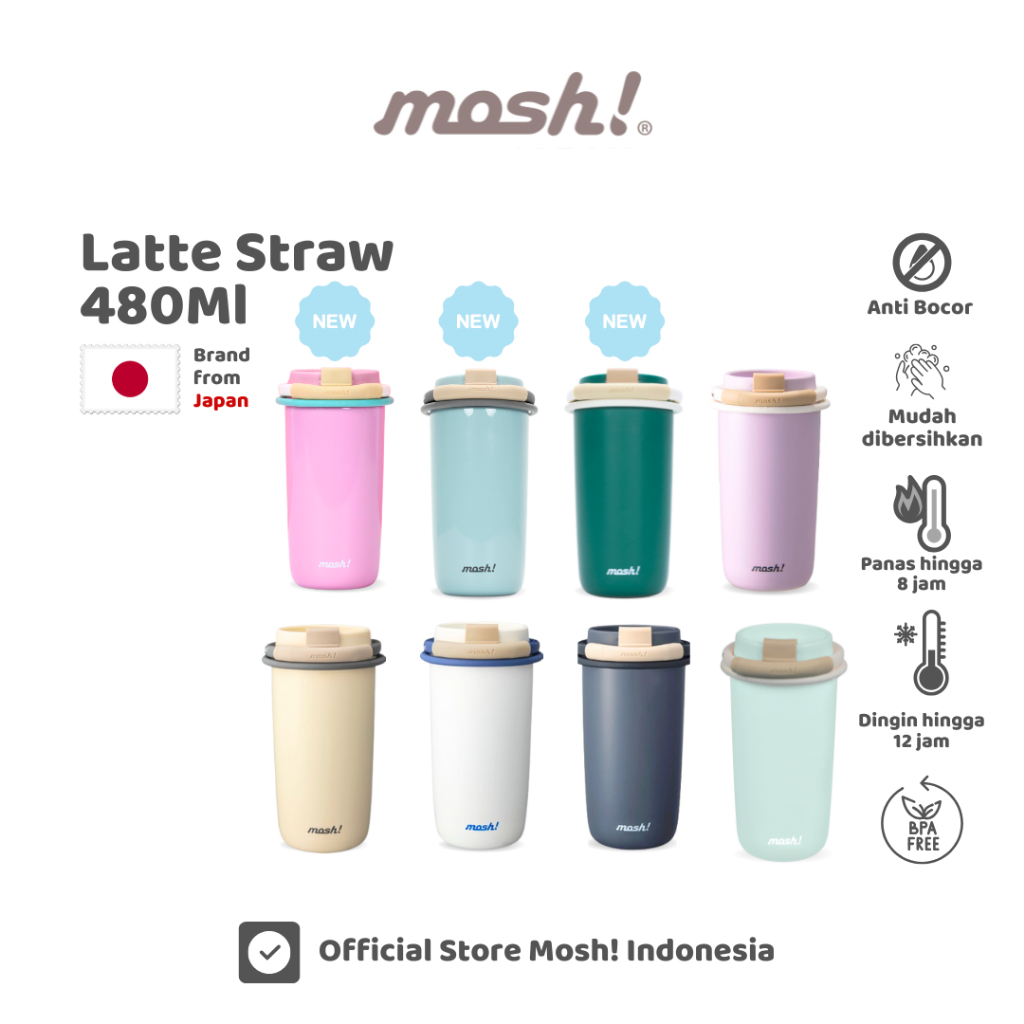 Mosh Straw Latte Tumbler - Botol Minum Stainless Steel 480ML