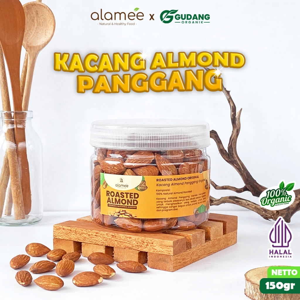

ALAMEE Kacang Almond Panggang Roasted Matang Kupas Tawar Siap Makan 150gr