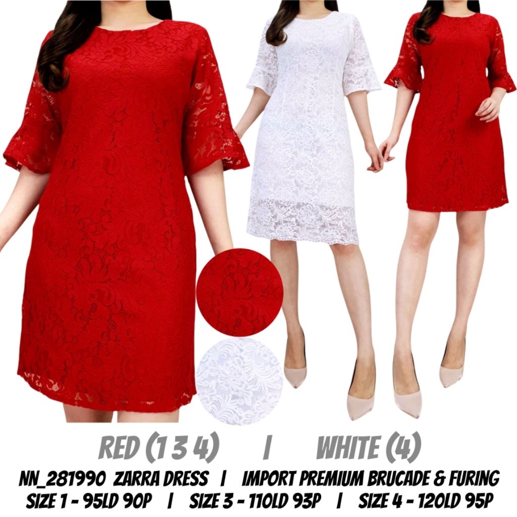 Dress wanita brukat import MERAH & PUTIH natal & imlek 281990