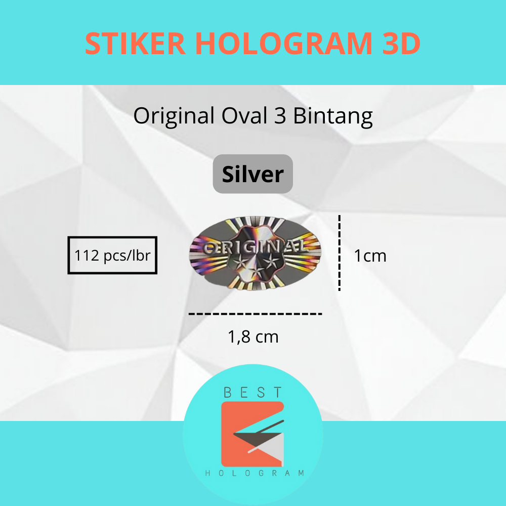 

Stiker Hologram 3D Original Oval 3 Bintang uk. 1 x 1,8 cm