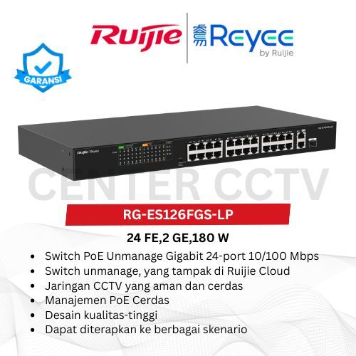 RG-ES126FGS-LP Ruijie, 24-Port 10/100 Mbps with 2-Port Gigabit Unmanaged PoE Switch