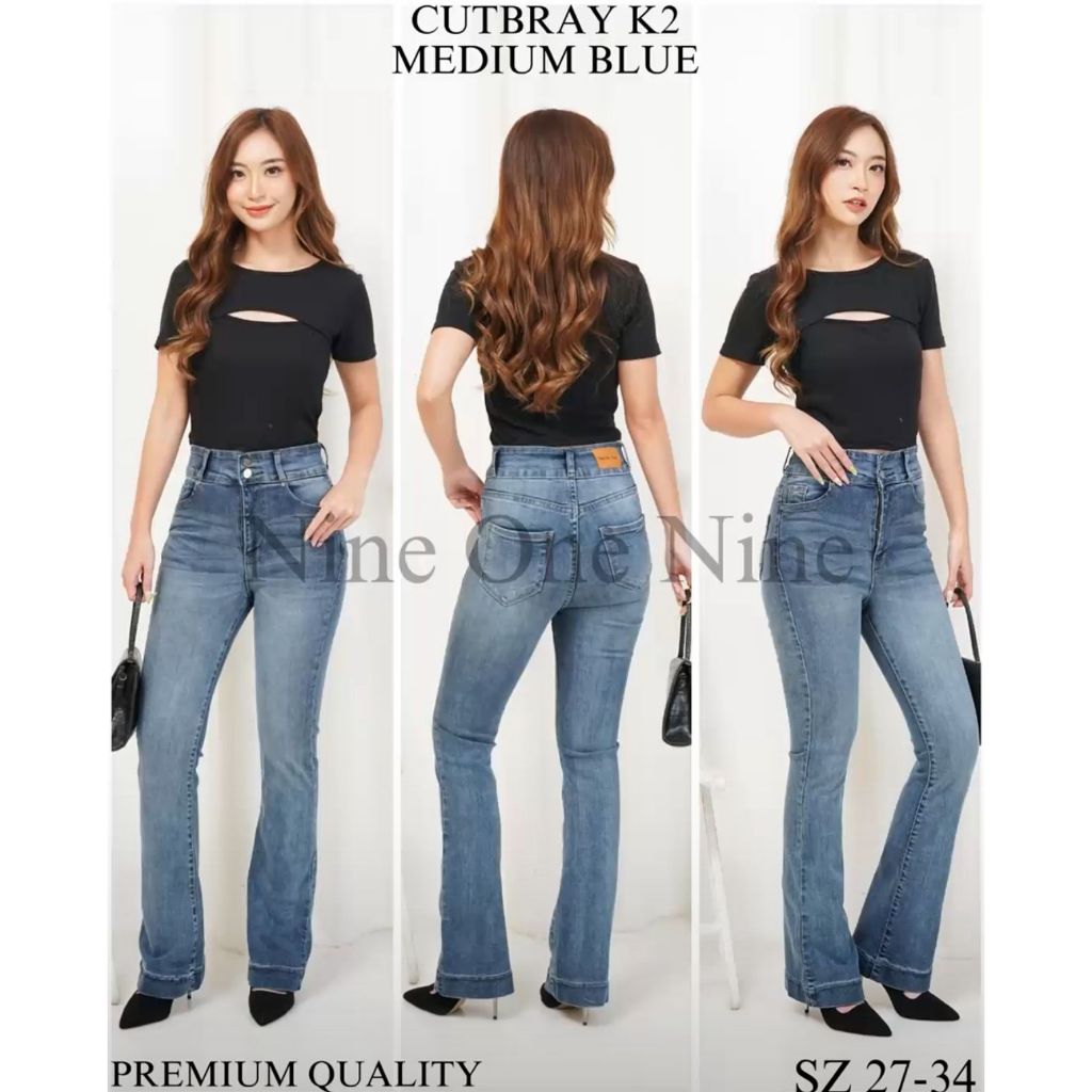 BEST SELLER  CELANA JEANS WANITA CUTBRAY HIGHWAIST NINE ONE NINE MEDIUM BLUE KANCING 2 PREMIUM QUALI