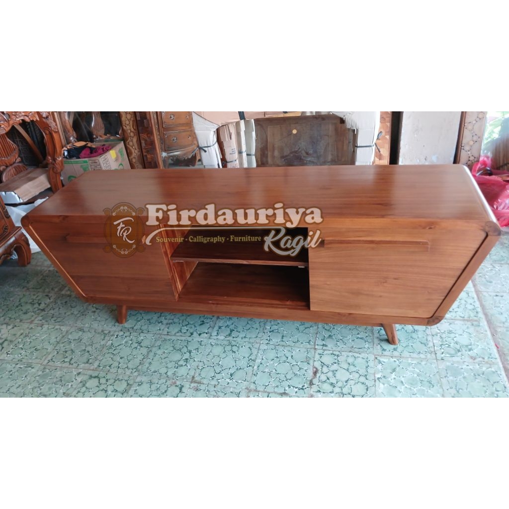 Buffet bufet 150 180 200 cm credenza pintu sleding geser blok meja tv kayu jati perhutani grade A mi