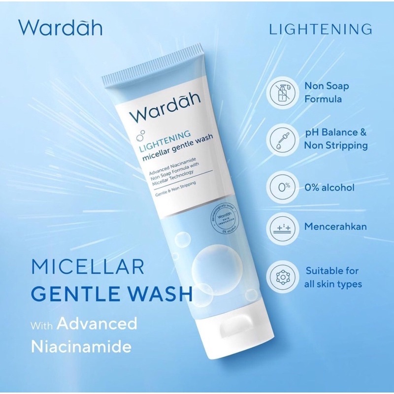 WARDAH LIGHTENING MISCELLAR GENTLE WASH 100 ML - sabun muka pembersih wajah glowing pemutih with nia