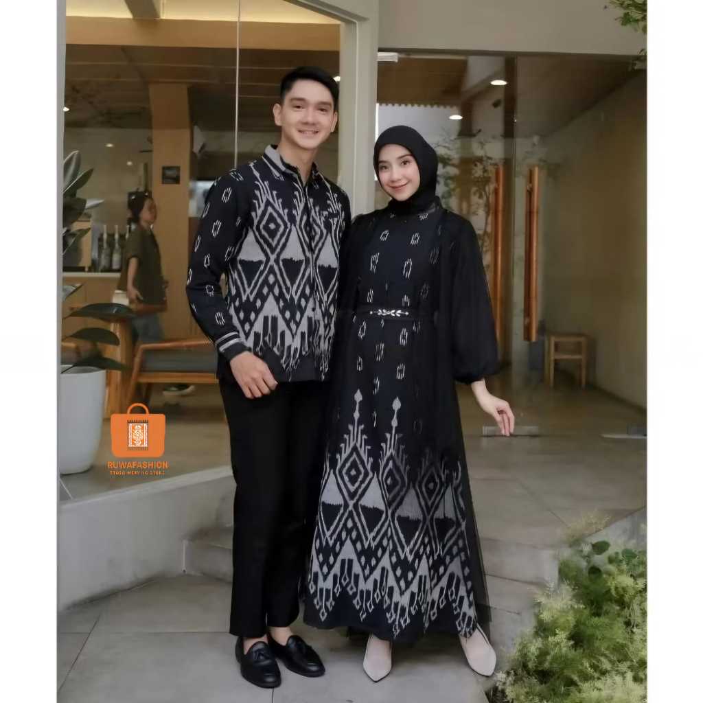 Couple Set Tenun Mariposa Warna Hitam – Baju Couple Pria Wanita Elegan Murah Berkualitas untuk Konda