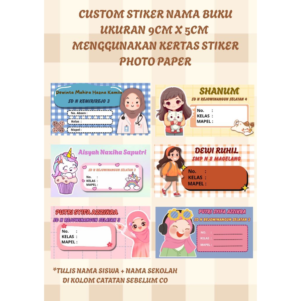 

[BARU] CUSTOM STIKER NAMA UNTUK BUKU ISI 10PCS (KERTAS STIKER ART PAPER)