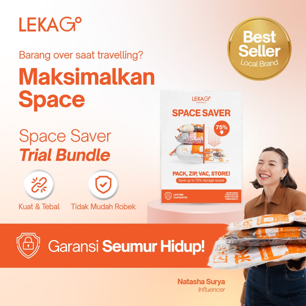 LEKA Go - Space Saver Trial Bundle - Plastik Vakum Kompresi Pakaian (Lifetime Guarantee)